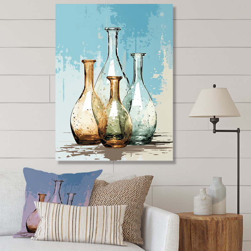 Art contemporain bleu poterie II - Boho, Toile tendue, 40" H x 30" W