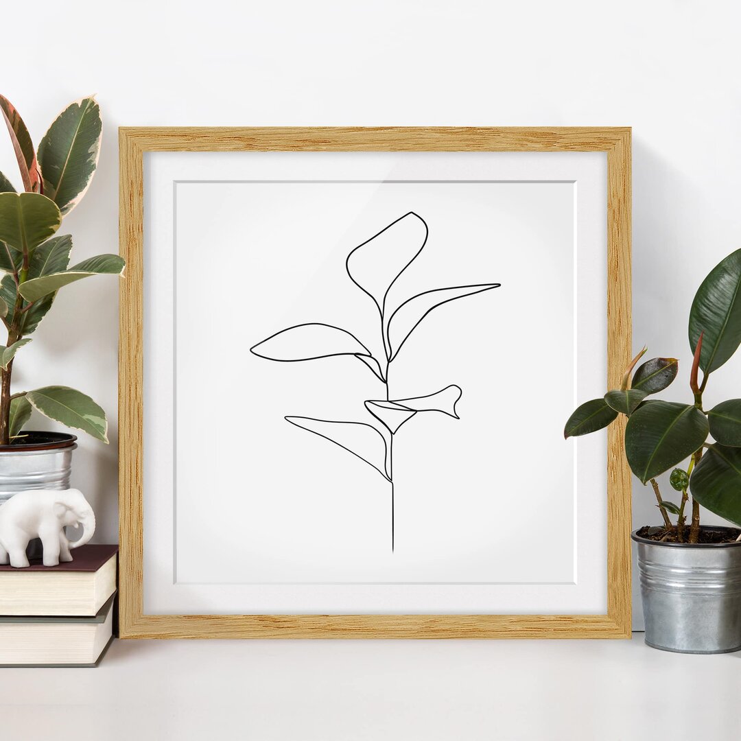 Gerahmtes Poster Line Art Plant Leaves Black White