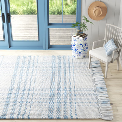 Cay Plaid Handmade Flatweave Recycled P.E.T. Area Rug in Blue/White