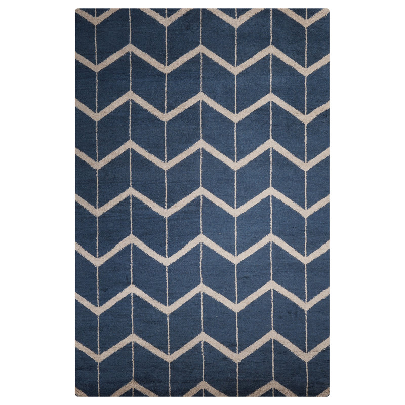 Blue | Beige Handmade Geometric Indoor Area Rugs Hand Knotted Rectangle, Rectangle 8' x 10'