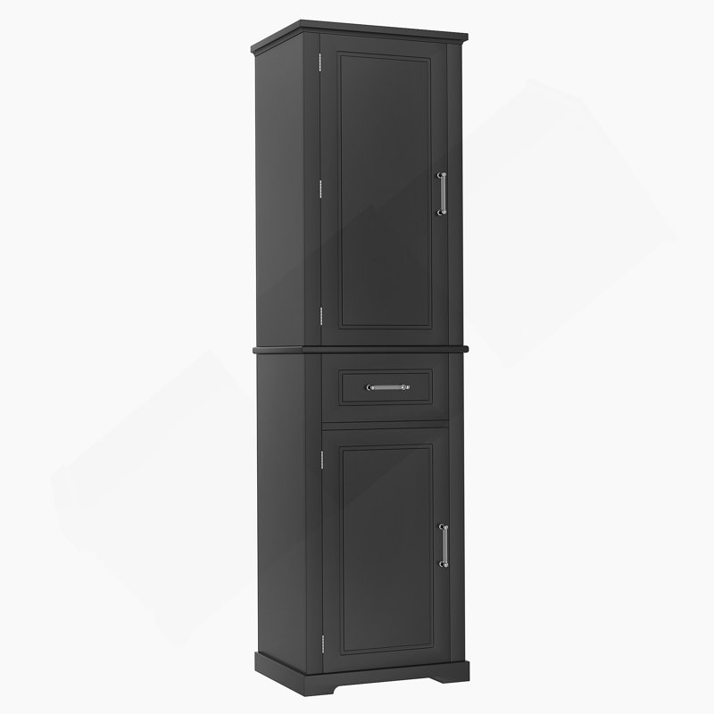 Tall Bathroom Storage Cabinet, Freestanding Storage Cabinet with Two Different Size Doors and Adjustable Shelf, Door Shelve Design, MDF Board with Painted Finish