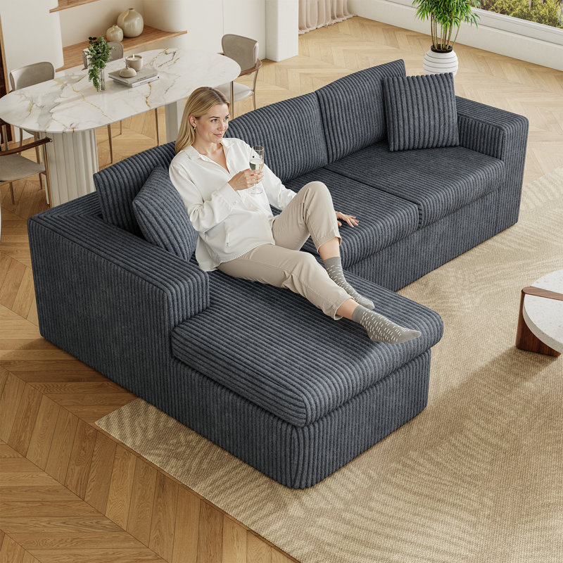 Canapé modulaire désossé 104,3 po Boneless, Velours côtelé gris foncé
