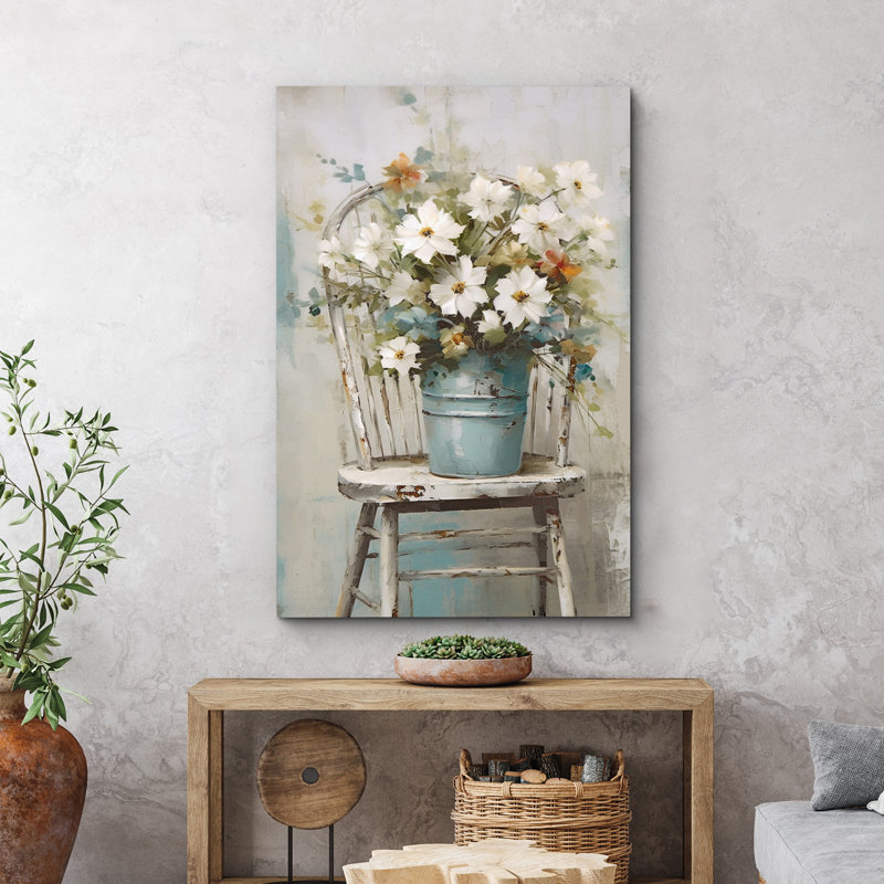 Vibrant Wildflower "White Daisy Flowers Bouquet Artwork, Modern Rustic French Country Floral Wall Pictures, Large Framed Canvas Giclee Print Wall Art"