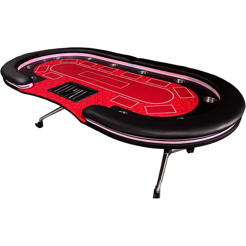 INO Design 95 "table de poker pliable pour 10 joueurs de style Casion avec roues DEL, rouge, Rouge