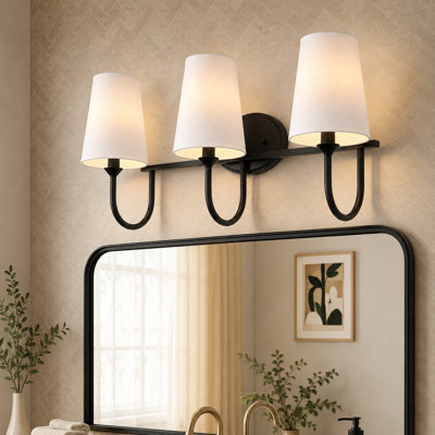 Éclairage pour meuble-lavabo traditionnel 3 lumières avec abat-jour empire en tissu
