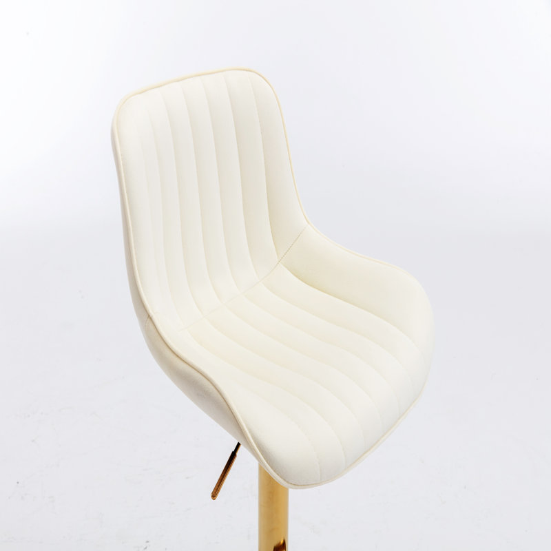 Set of 2 Swivel Bar Stools with Chrome Footrest and Base, Ivory