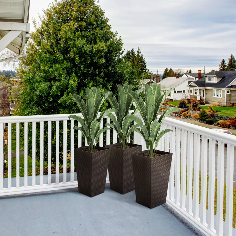 Set Of 3 Tall Planters With Drainage Hole, Outdoor Flower Pots, Indoor Planters, Brown