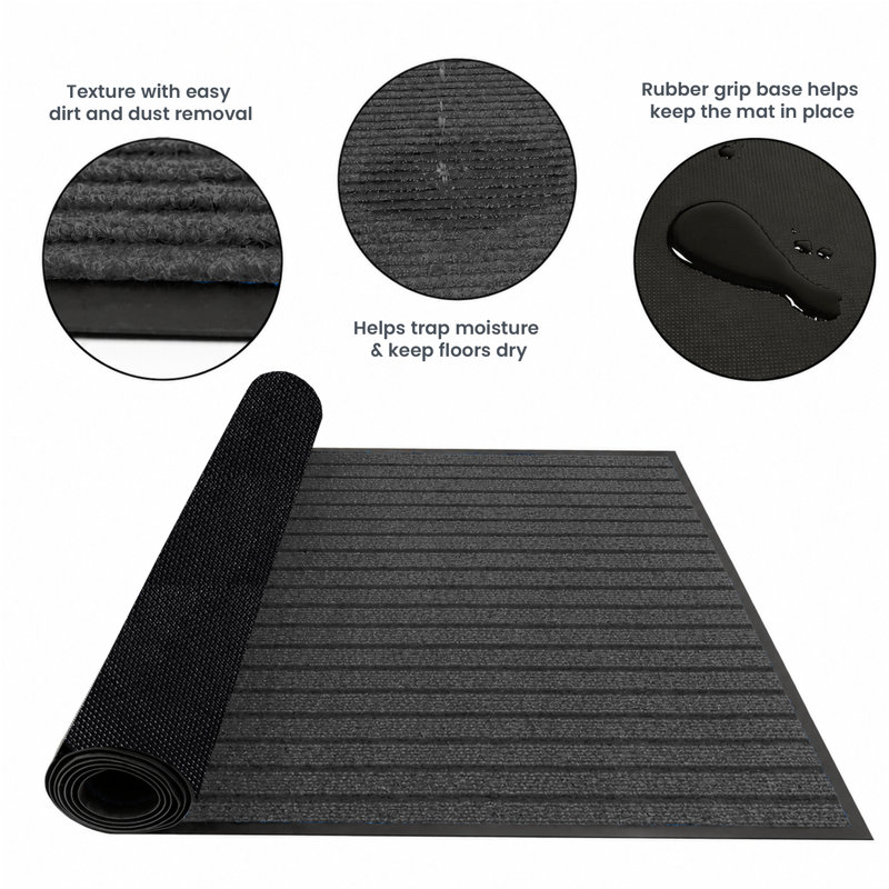Tamalyn Non-Slip Indoor Doormat , 40cm W x 60cm L, Grey