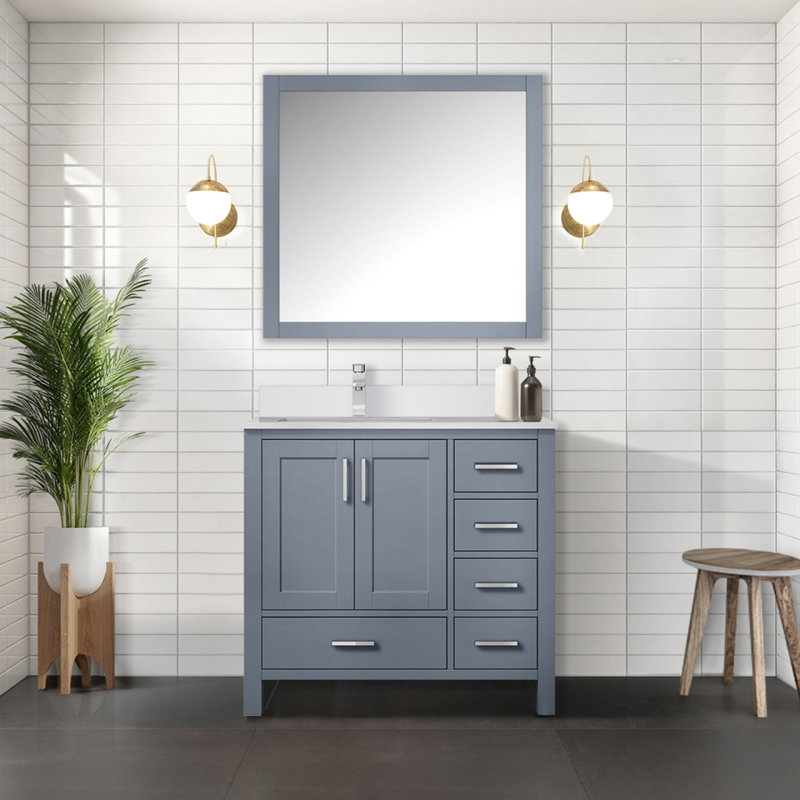 Meuble-lavabo gris foncé 36 po X P 22 po D, gauche décalé et plateau en marbre de culture, Gris foncé