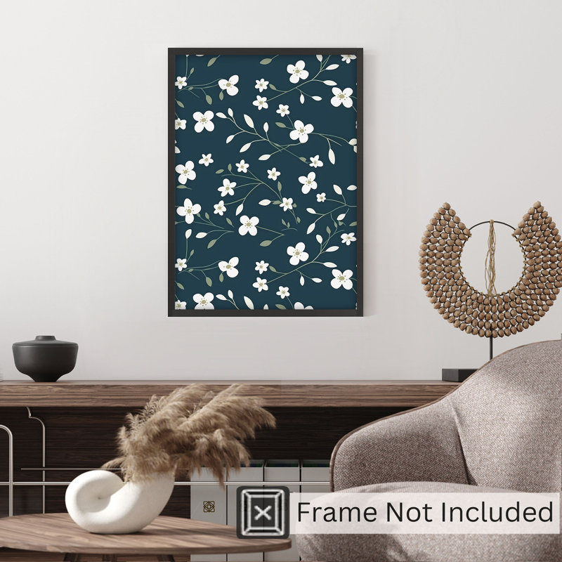 Motif floral de fleurs de jasmin, reproduction d'art moderne sans cadre, H 10 po x l 8 po