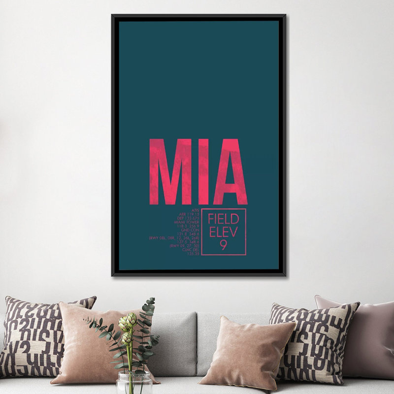 « miami », art textuel sur toile, "miami traffic control series", H 60 po x l 40po x P 1,5 po, Toile avec cadre noir