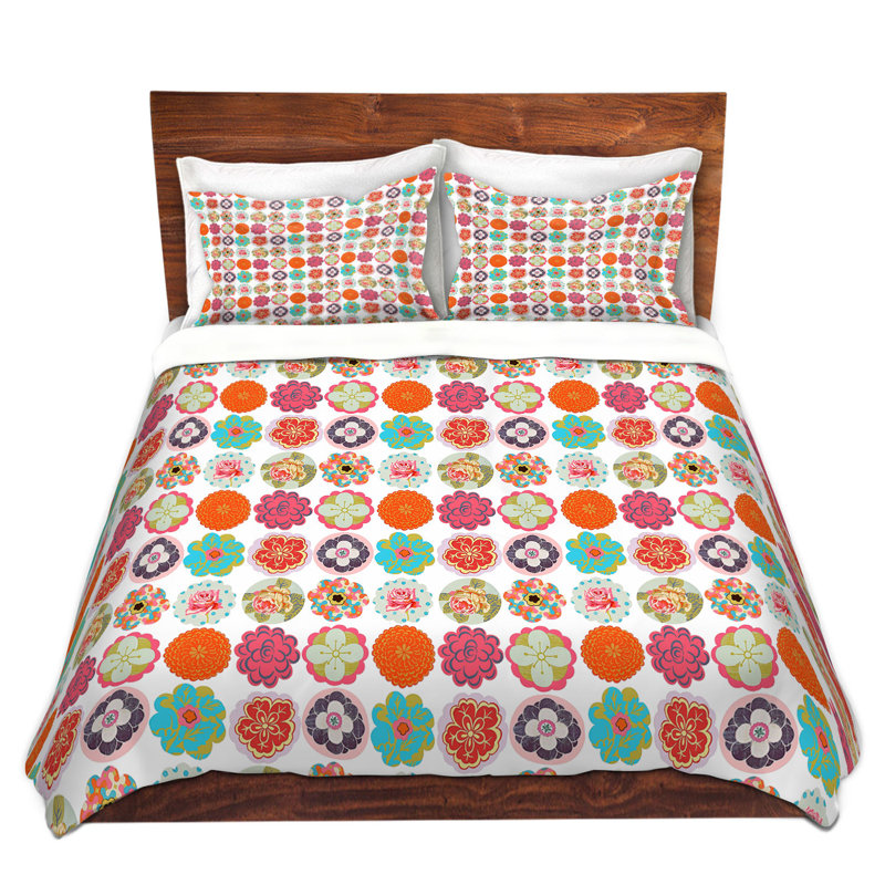 Ensemble de housse de couette en microfibre DiaNoche par Marci Cheary - motif de cercles de fleurs