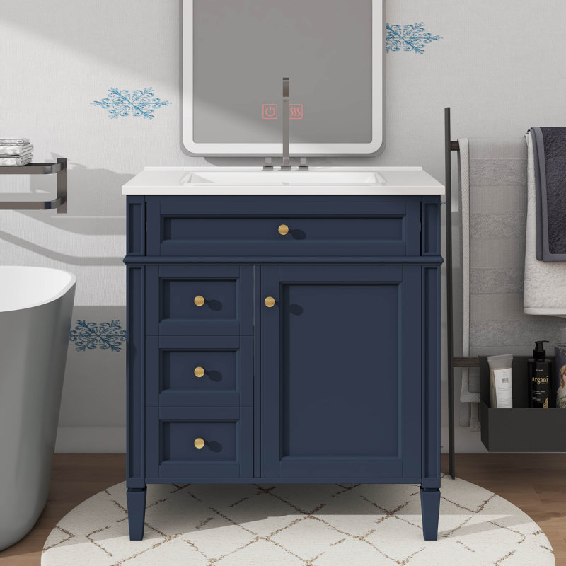 Meuble-lavabo de 30 po sans lavabo supérieur, armoire contemporaine avec 2 tiroirs et 1 tiroir basculant, Bleu