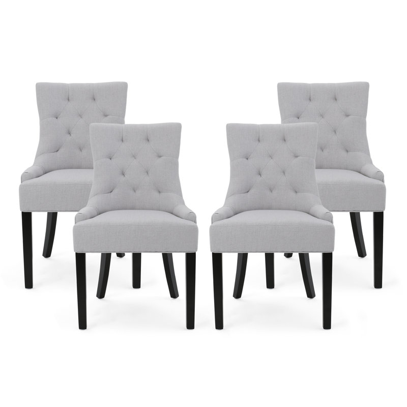 Modern Upholstered Tufted Accent Side Dining Chairs with Diamond-Stitched Backrest and Tapered Wood Legs, Gray, 4