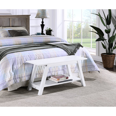 Banc blanc en bois massif avec tablette - H 17,89 po x l 36,02 po