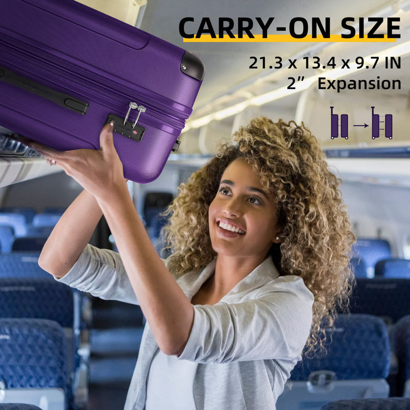Ensemble de 6 valises avec sacs de voyage, valises rigides extensibles avec roulettes, verrou TSA, mauve
