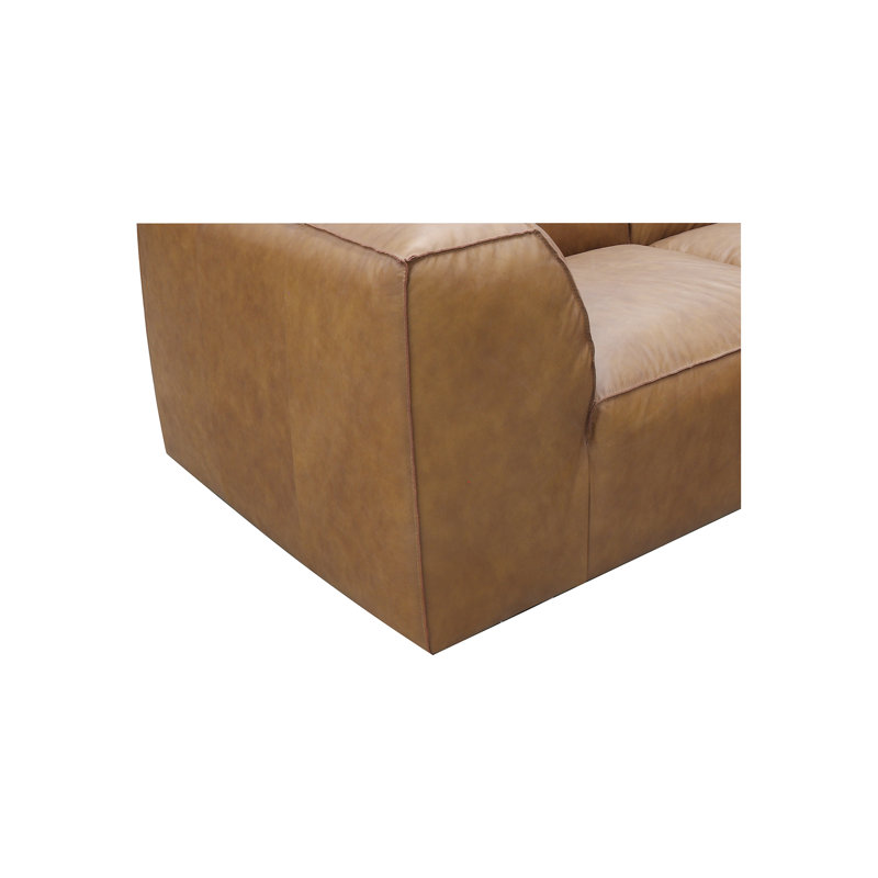 Form Astra 5 - Genuine Leather Modular Sectional with Ottoman, Tan Genuine Leather, 26" H x 112" W x 71.5" D