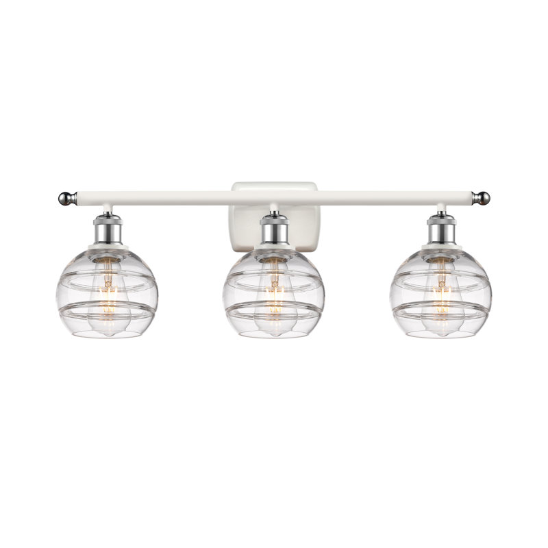 Éclairage de salle de bain à intensité variable à 3 lumières Bienes, Transparent, Chrome poli blanc