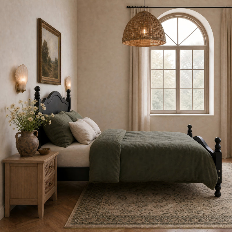 Structure de lit double en bois pleine grandeur, lit plateforme de style rétro avec support en lattes de bois, blanc, Noir