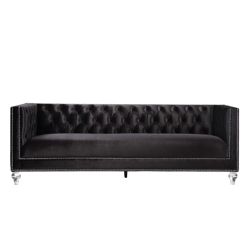 Canapé Wooten, design moderne capitonné Chesterfield, Velours noir