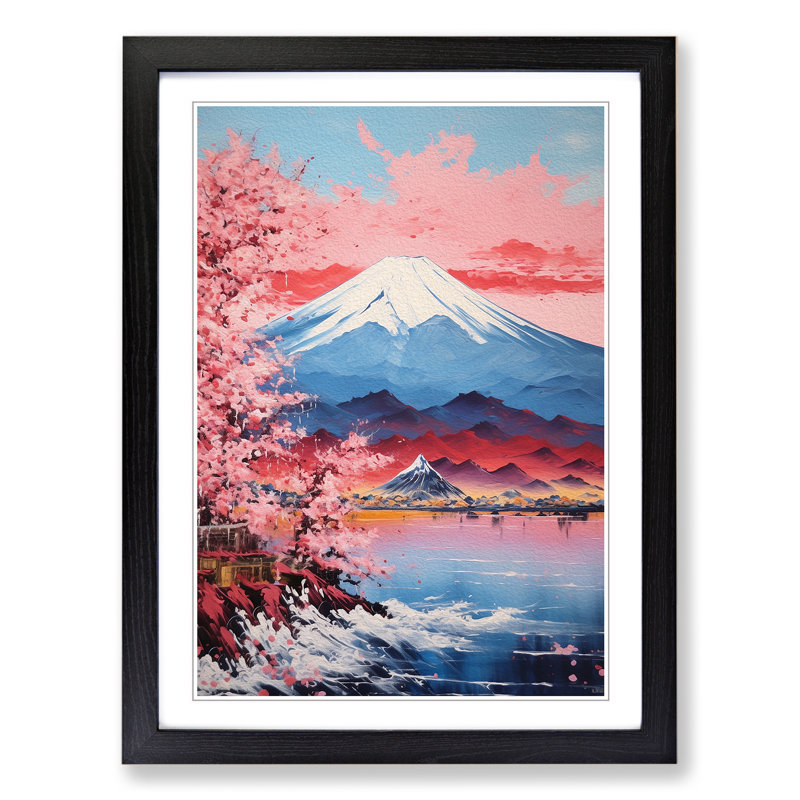 Mount Fuji Impressionism No.2 - Single Picture Frame Print on Wood, Black Framed, 34cm H x 25cm W x 2cm D