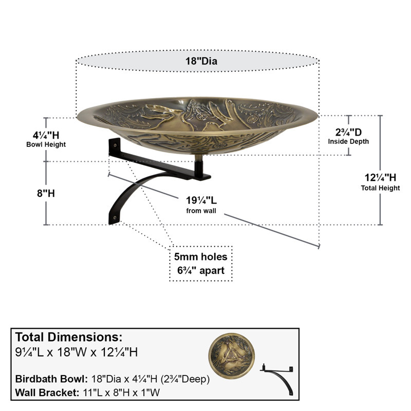 Three Hares Birdbath with Wall Mount Bracket