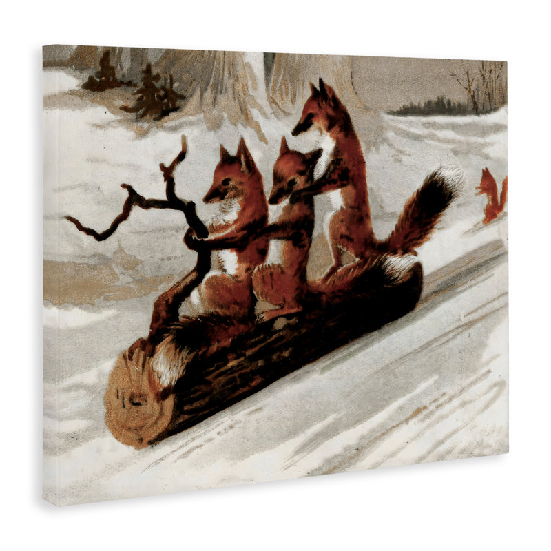 Renards, traîneau sur toile de bois rond, design par Arlington Prints, H 36 po x l 48 po