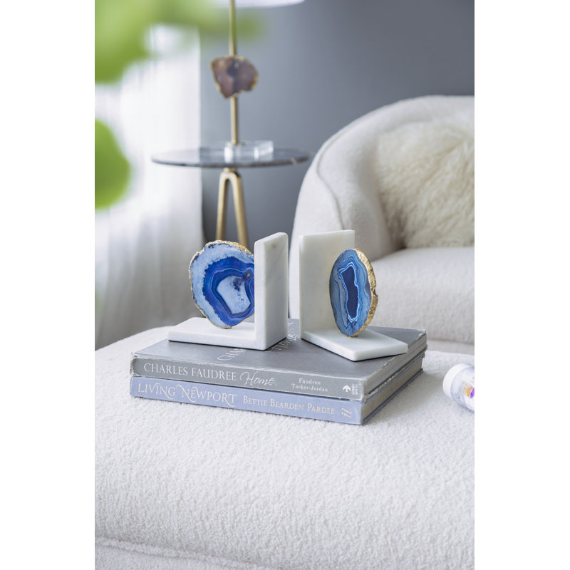 Serre-livres décoratifs en agate, Bleu/blanc/or