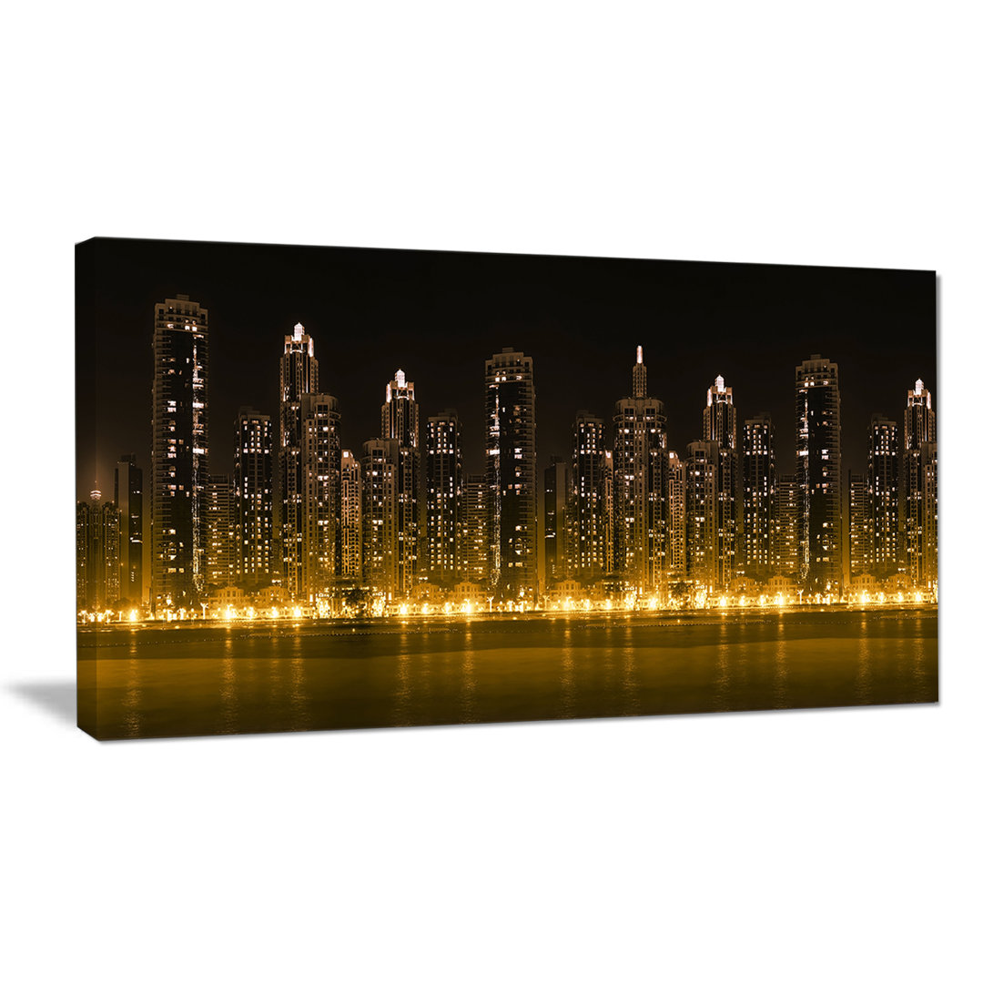 " Modern City With Illuminated Skyscrapers Cityscape " Design Art 