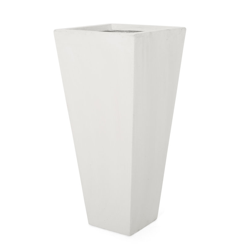 Outdoor Matte White Planter 13" X 28.5" - Tapered Cast Stone, For Backyard Elegance Improves Patio Style, White