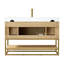 Ensemble de meuble-lavabo à simple cuve 48 "en chêne foncé avec plateau en pierre composite à grain blanc Scotto-381521723