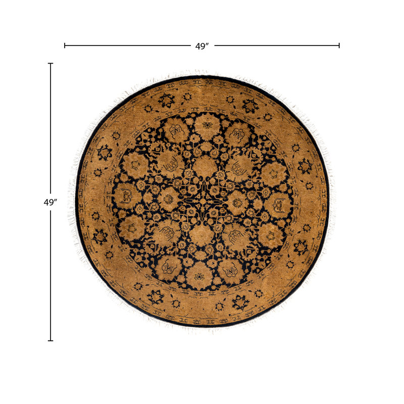Tapis rond noué à la main de conception unique Rachal - beige, 4 pi 1 po x 4 pi 1 po