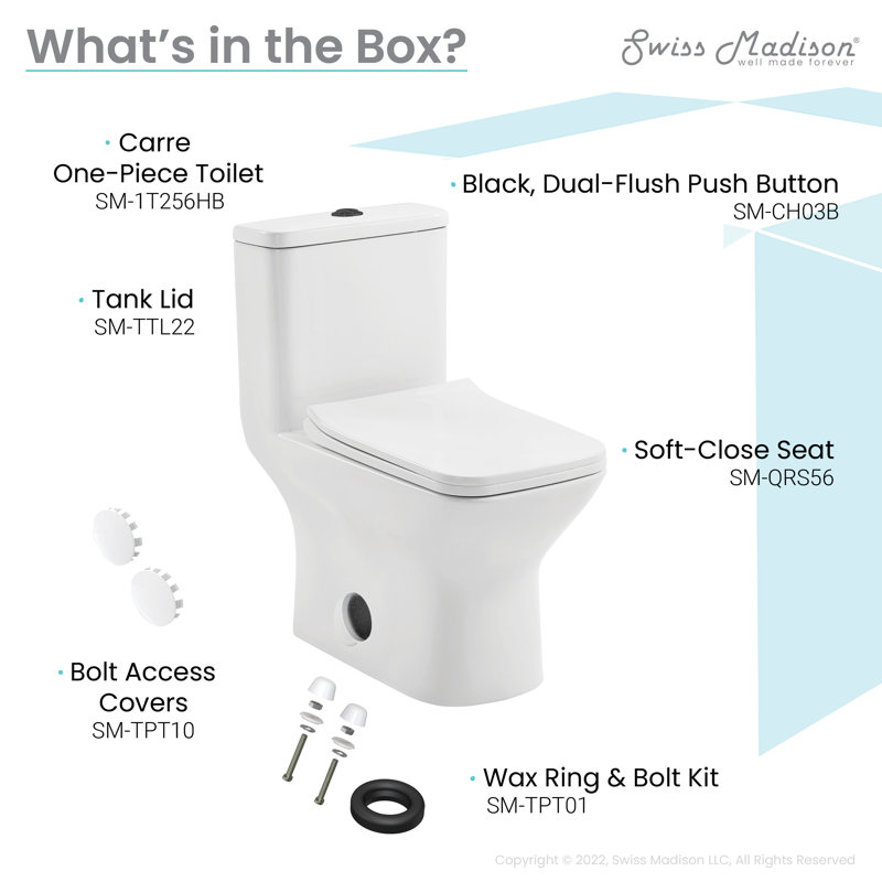 Carre One Piece Square Toilet Dual Flush, Black/White