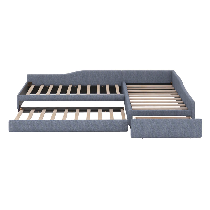 Twin Wooden Daybed With Trundle and Drawer, Gray