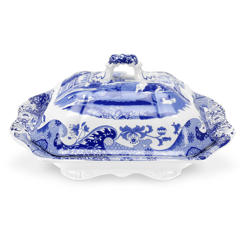 Spode Blue Italian Vegetable Dish, Covd 12"
