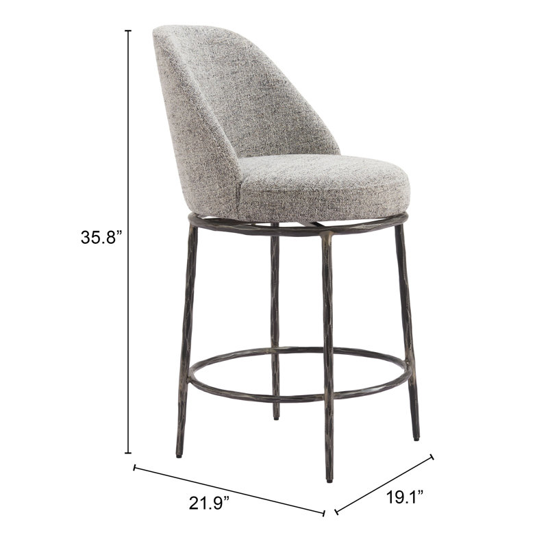 Nordhavn Swivel Upholstered Counter Stool with Metal Frame, Black, Gray