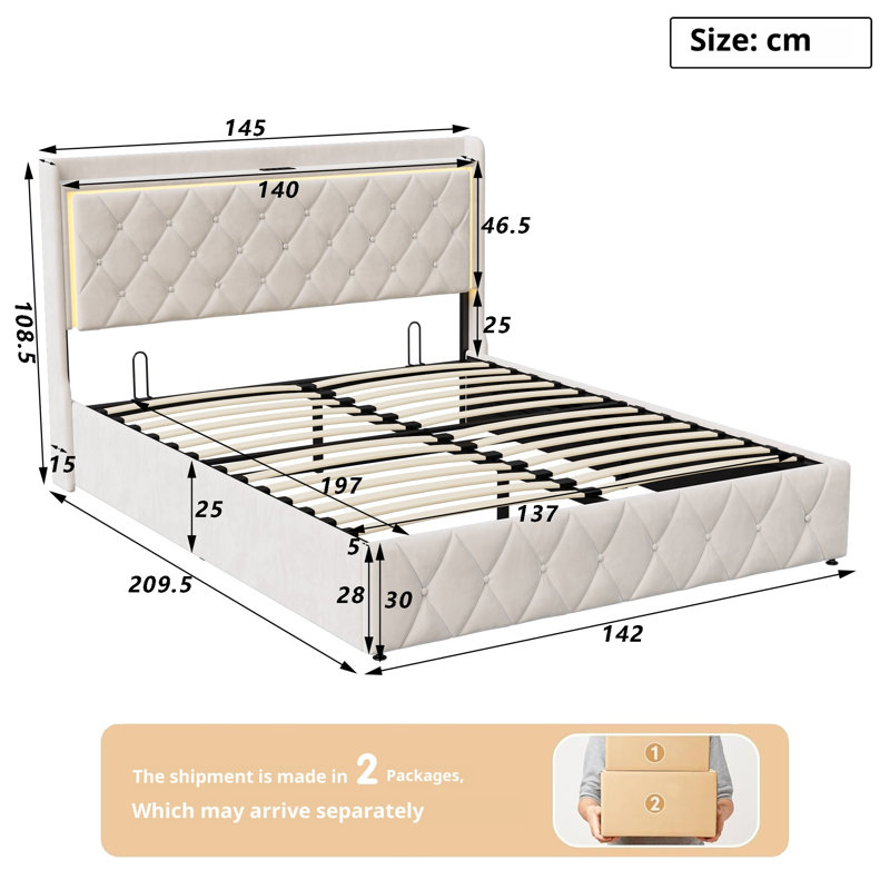 Lift Up Storage Ottoman Bed, European Double (140 x 200 cm)