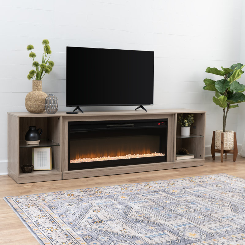 Three-Piece Electric Fireplace Console with Two Attachable Side Cabinets 