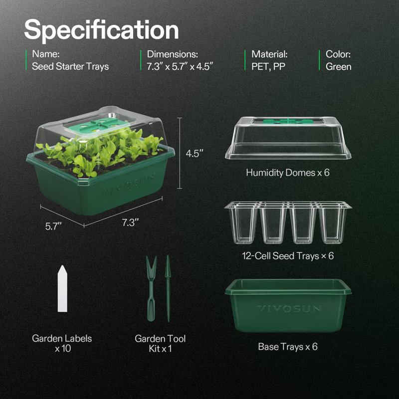 Paquet de 6 plateaux de démarrage à 72 cellules pour la plantation de graines