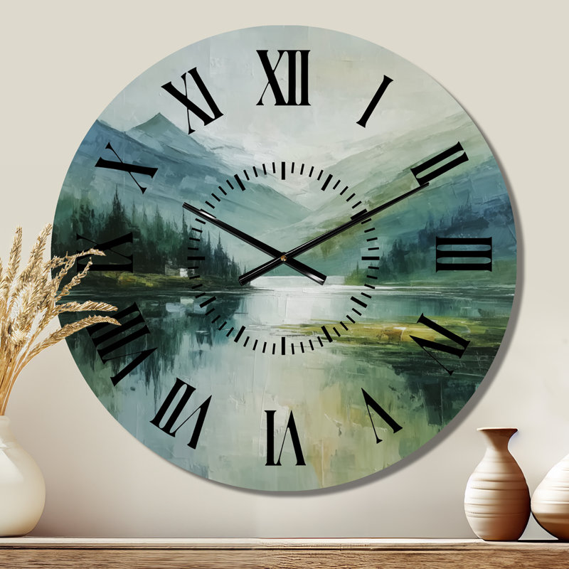 Horloge murale rustique ronde en métal Green Lake Breeze Sunrise Mist -, Grand