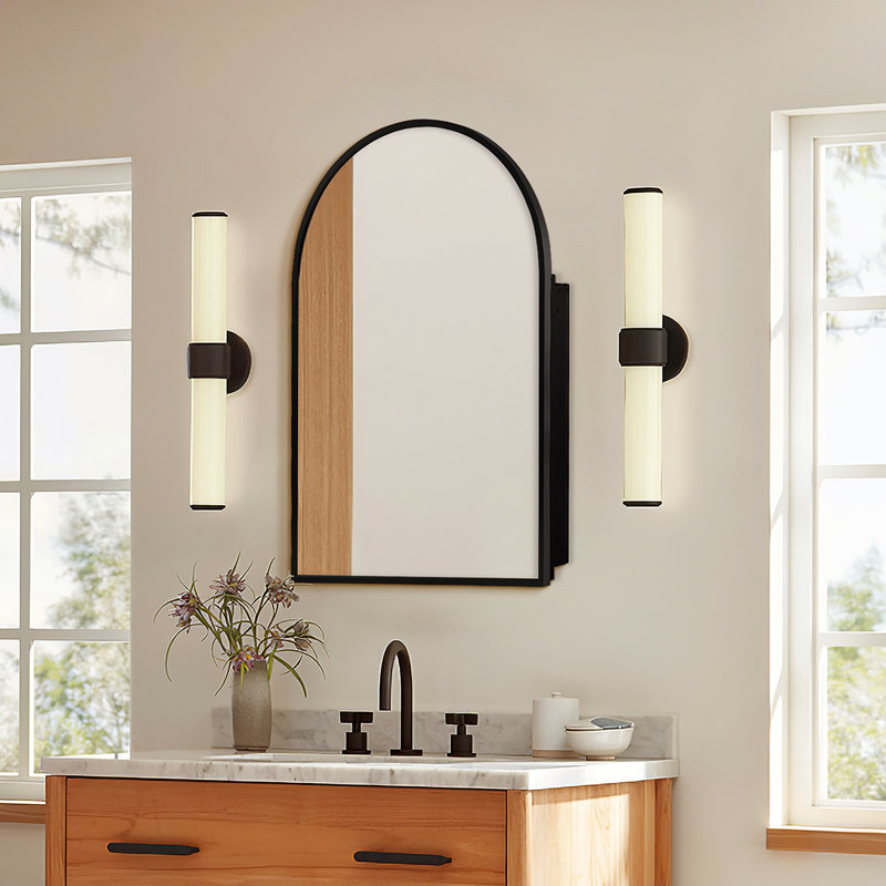 Hogsett Surface-mounted/Recessed Arch Bathroom Medicine Cabinet with Mirror with Adjustable Shelf, Black