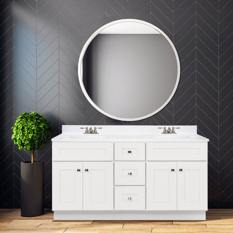 Brookings 60-Inch White Solid Wood Shaker Bathroom Vanity