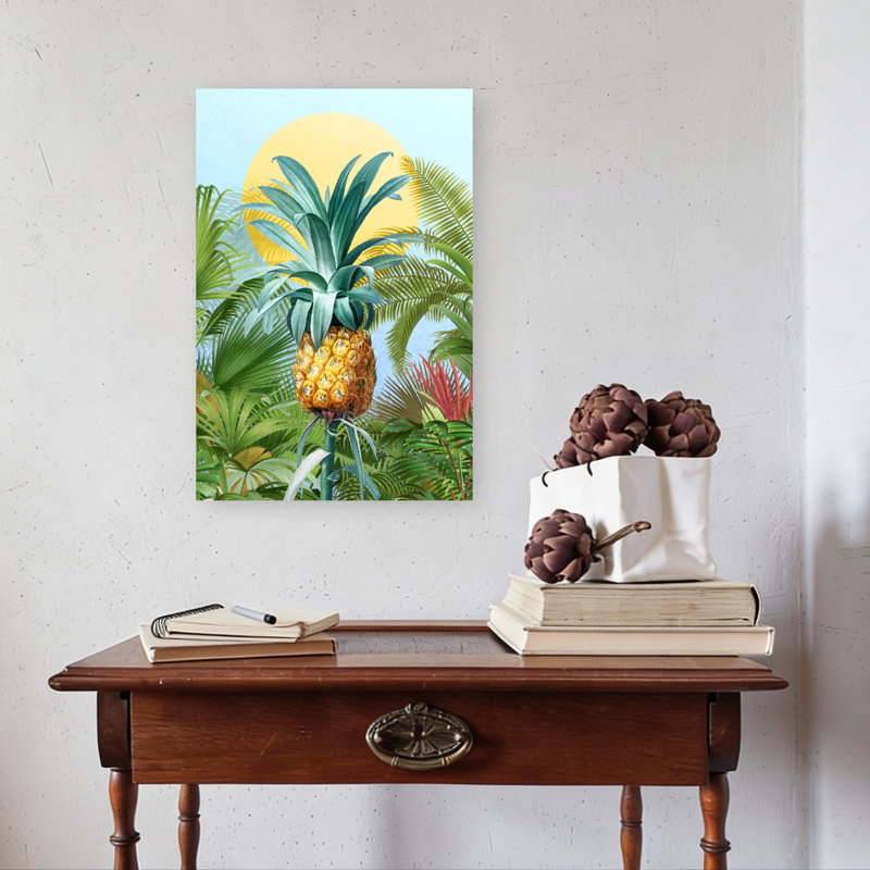 «Golden Pineapple Jungle Abstract Palm Fruit Nature», art mural, H 24 po x l 16 po