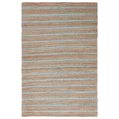 Ifeoluwakitan Natural Fiber Flat Weave Jute/Cotton Geometric Rug in Teal/Natural