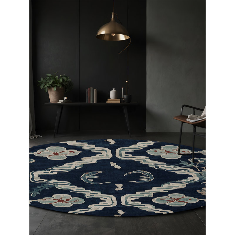 Machine Washable Gray Area Rug, Round 4'