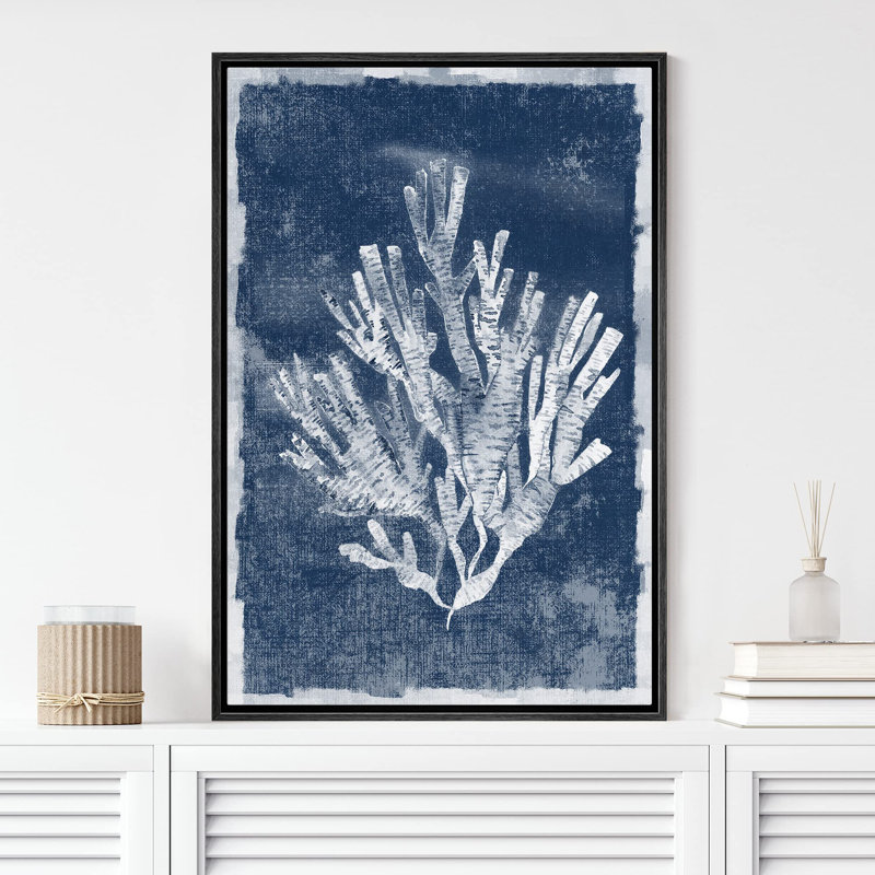 Minimal Botanical " Faded White Underwater Coral ", Black, 24" H x 16" W