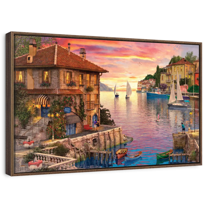 Le port méditerranéen, Cadre flottant noyer, 43 po x 29 po