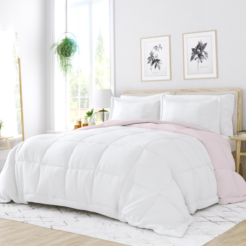 Blush and White Reversible Down-Alternative King Comforter Set