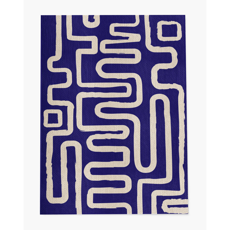 Tapis de chaise rectangulaire à poils courts Chikka, H 48 po x l 72 po, Bleu marine / beige