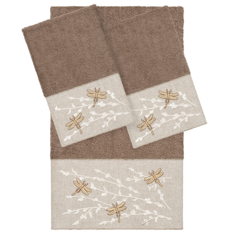 Braelyn 1BT2HT Towel Set 3 Piece Turkish Cotton Towel Set, Latte
